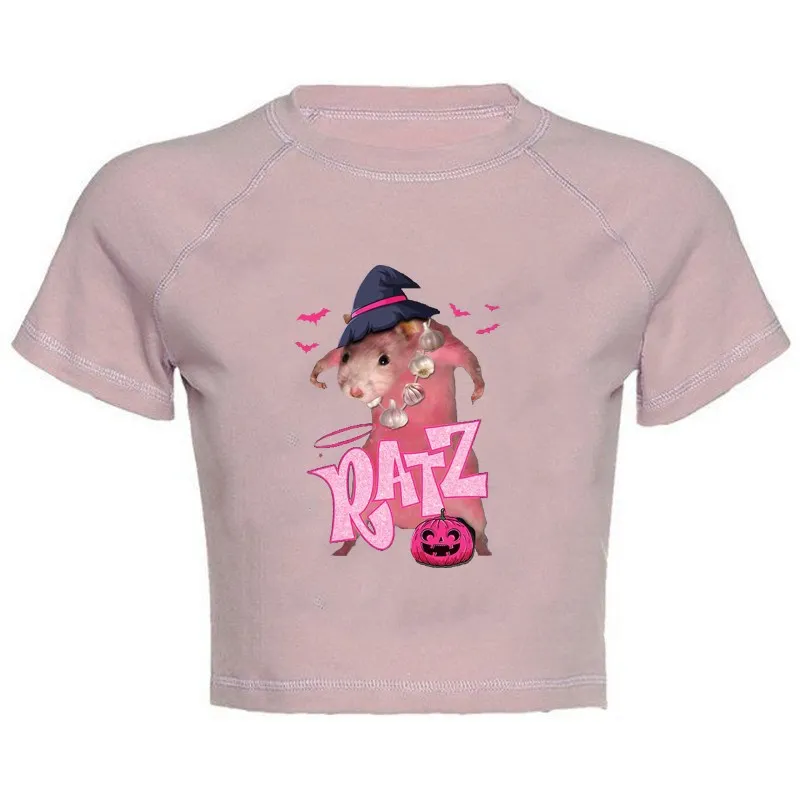 Y2K Женская одежда с розовой мышью футболка надписью топы облегающая летняя