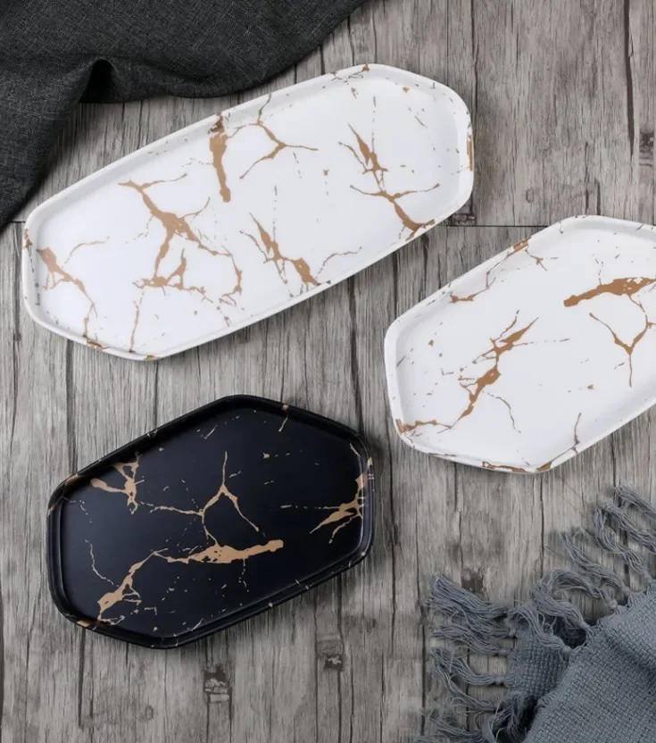 Меламиновая посуда тарелка для закусок мраморный узор плоская стейка поднос