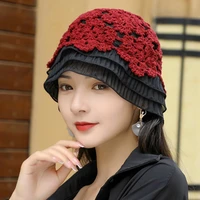 ht4034 women hat 2022 new fashion knitted flower bucket hat ladies spring summer hat female packable bucket cap hats for women