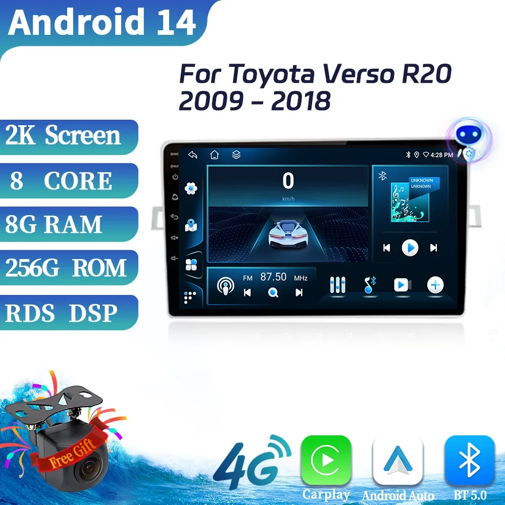 Мультимедийный GPS для Toyota Verso R20 2009-2018 Apple 4G Беспроводной Bluetooth Carplay Android 14