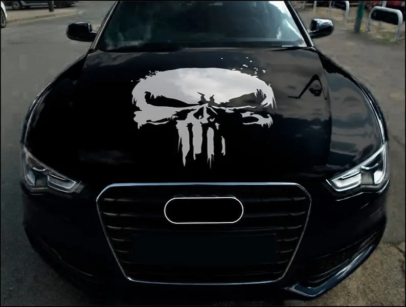 

Punisher Car Hood Wrap Full Color Vinyl Decal Skull Sticker