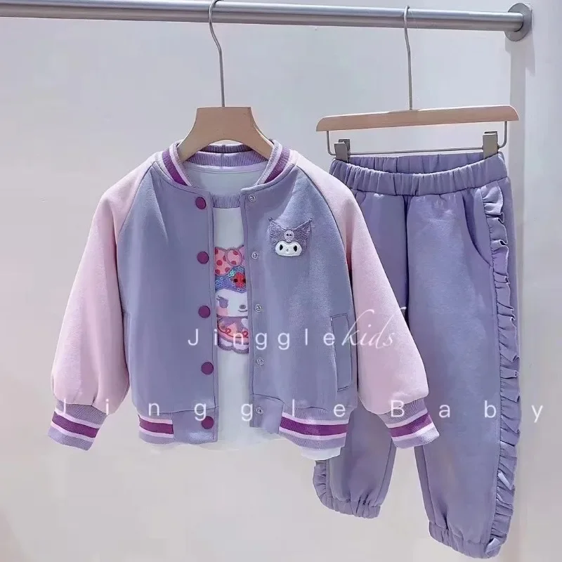 

Sanrios Kuromi аниме Kawaii цветные бейсбольные Джерси для девочек утепленный набор осень-зима академический стиль комплект из двух предметов Рождественский подарок