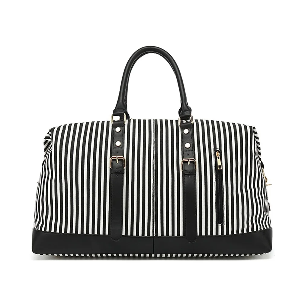 New Large-Capacity Canvas Duffel Bag For Men Women Travel Bag Carry On Weekender Overnight Handbag Big Blue Strips Shoulder Bag