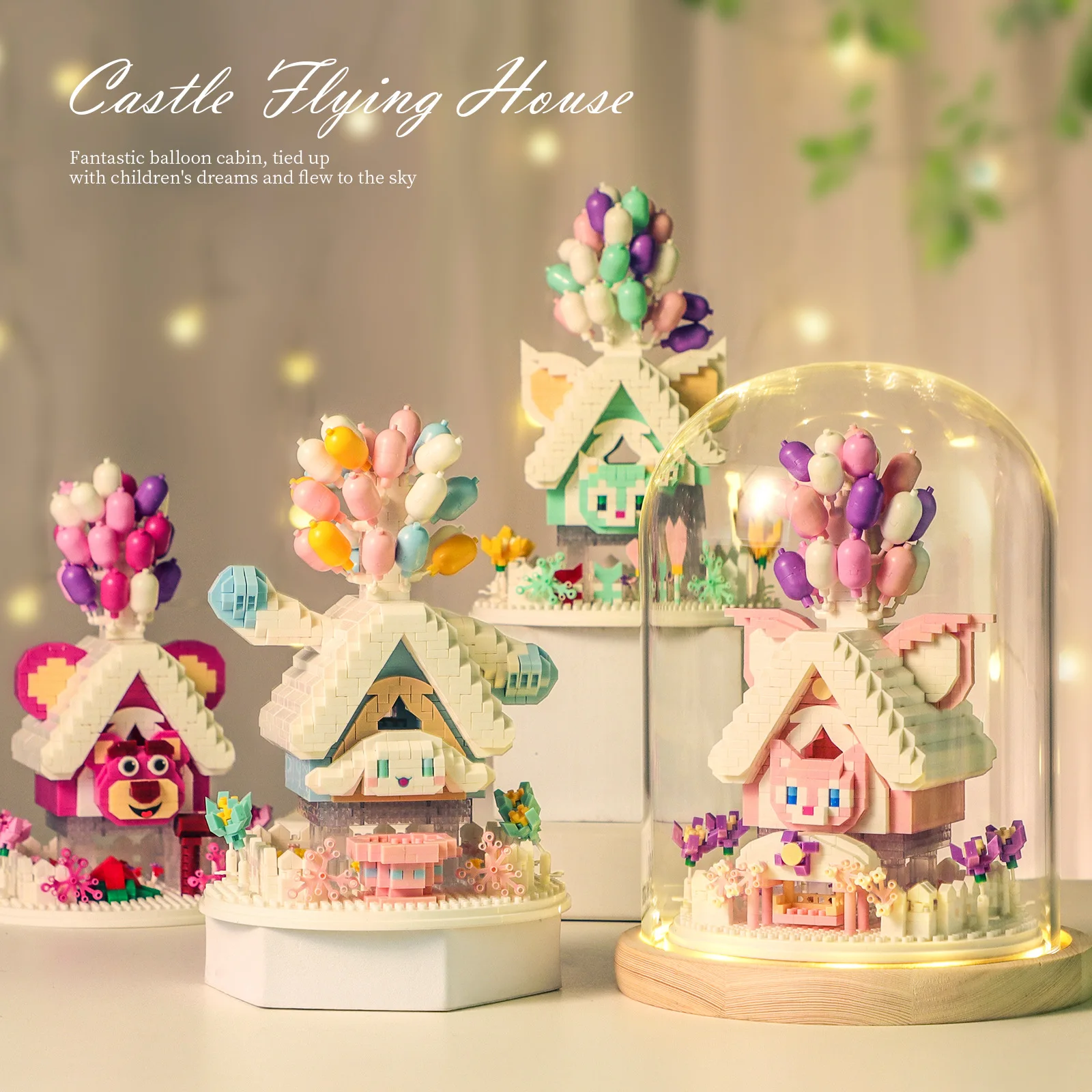 

Cute Disney Losto Balloon House Building Blocks StellaLou Gelatoni Linabell Duffy White Dog Mini Brick Model Toys For Kids Gift