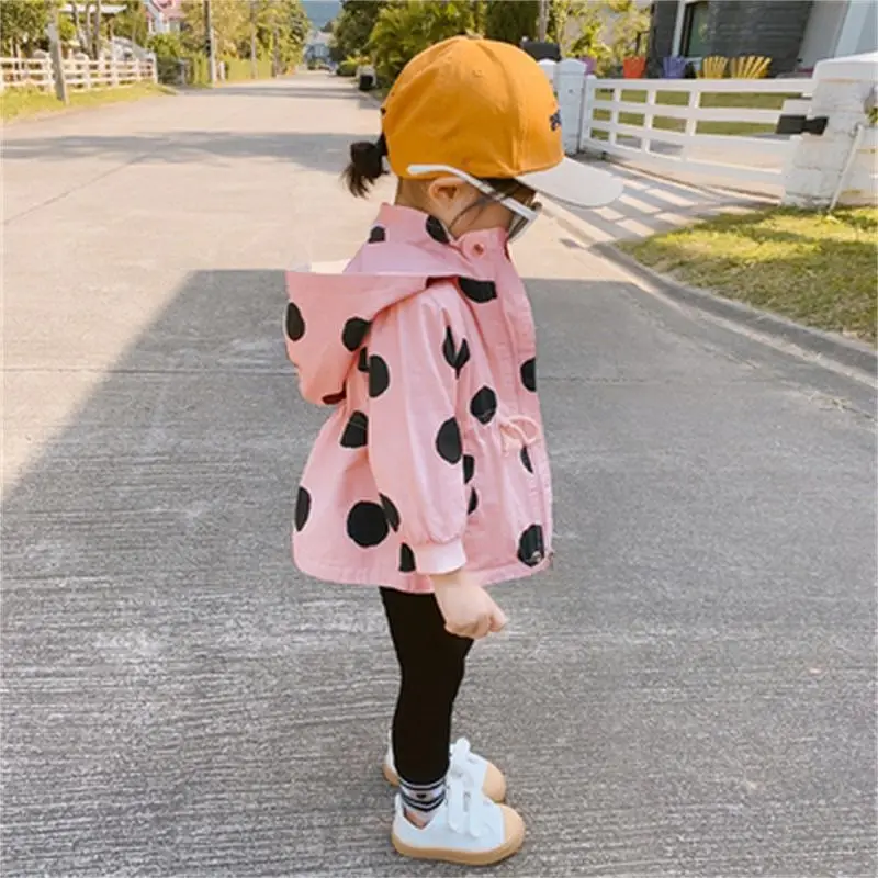 

Куртка для девочек; Пальто в горошек для маленьких девочек; Сезон весна-осень; Парки; Пальто для девочек; Верхняя одежда с капюшоном; Верхняя ...