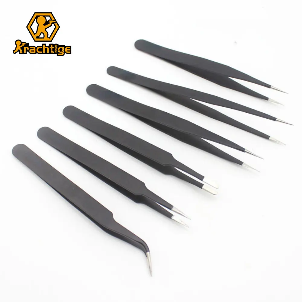 6PCS Stainless steel tweezers electronic components beauty nail tweezers set hair clip
