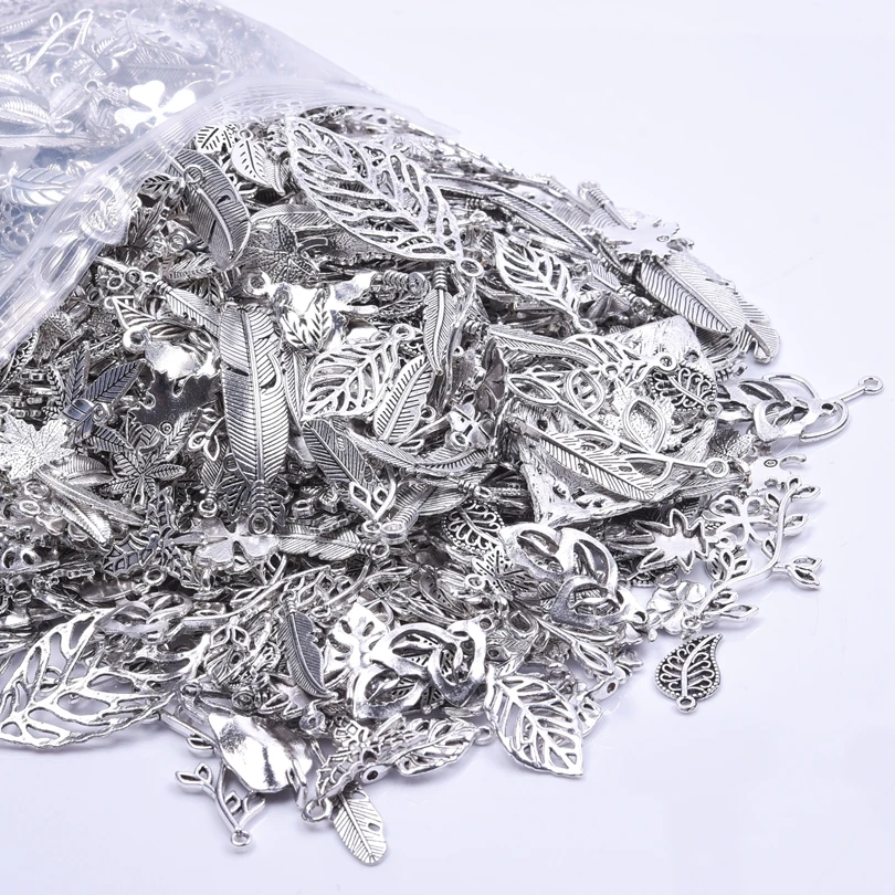 Antique Silver Color Leaf Series DIY Bulk Wholesale Mixed Charm for Jewelry Making Earring Alloy Pendant Fit for Bracelets Craft