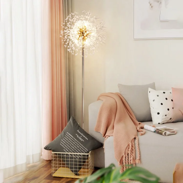 

Nordic Modern Minimalist Dandelion Led Crystal Floor Lamp Living Room Home Decor Sofa Corner Standing Light Bedroom Bedside