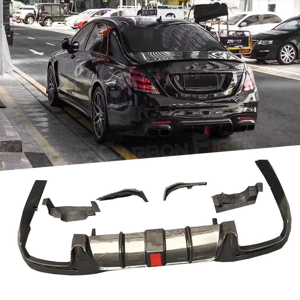 

For Benz S Class W222 S63 S65 Carbon Fiber Rear Diffuser With Tail Throa AMG B Style 2018 2019 FRP Black Car Decorations