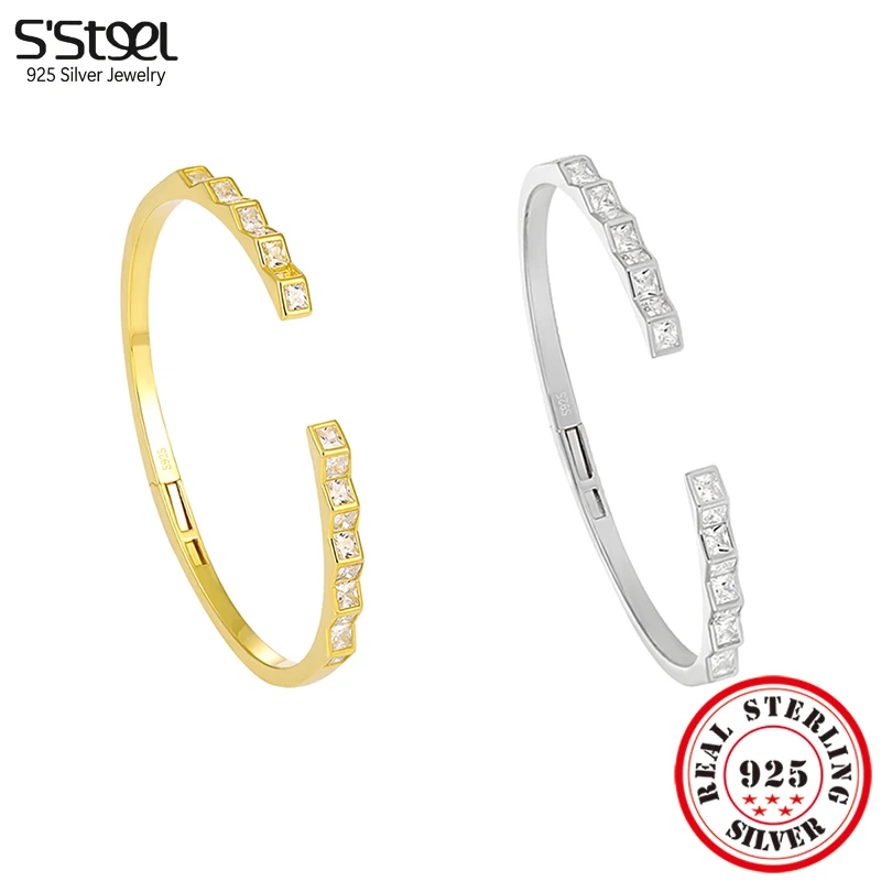 

Женский Открытый Браслет-манжета из серебра 925 пробы с квадратным фианитом