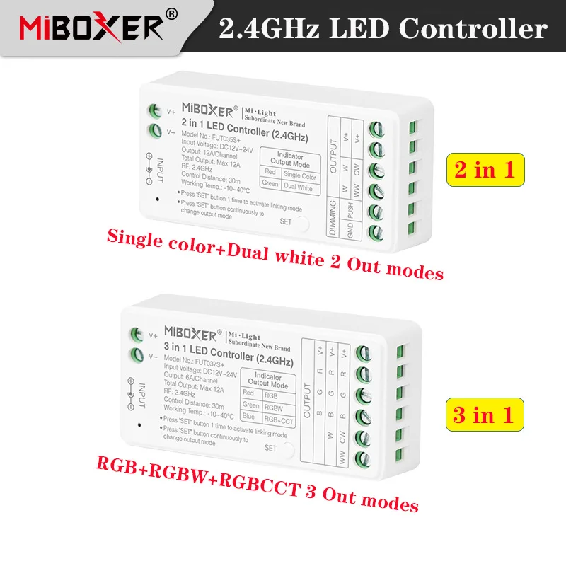 MIBOXER Single color,Dual white RGB/RGBW/RGBCCT LED Strip Controller 2.4G Remote control for 12V 24V Strips Light