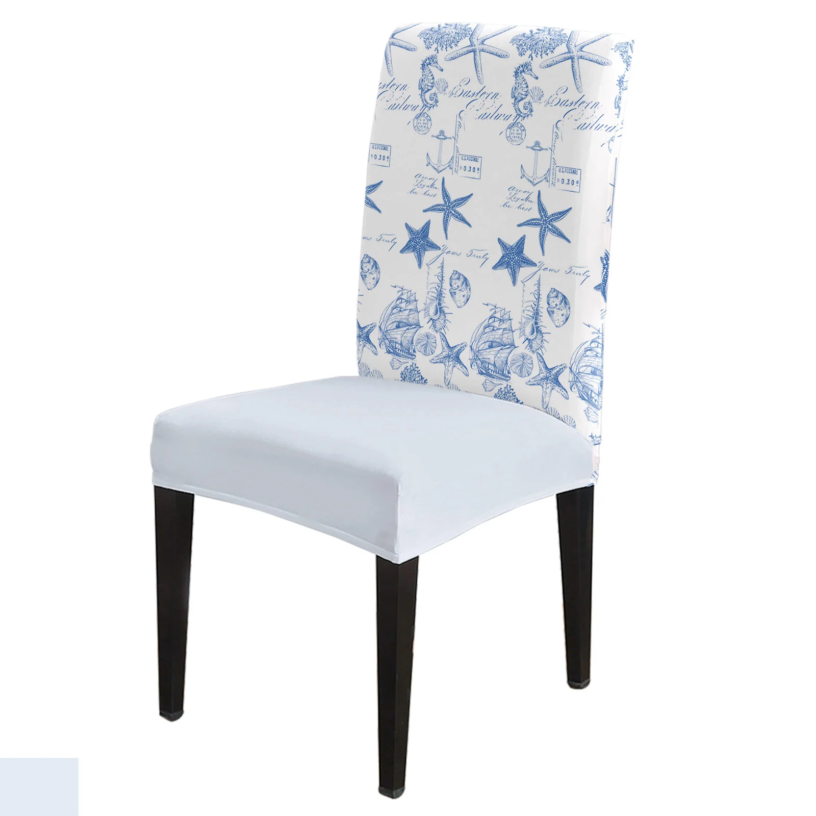 

Blue Ocean Starfish Conch Seahorse Anchor Chair Cover Stretch Elastic Dining Room Chair Slipcover Spandex Case for Office Chair