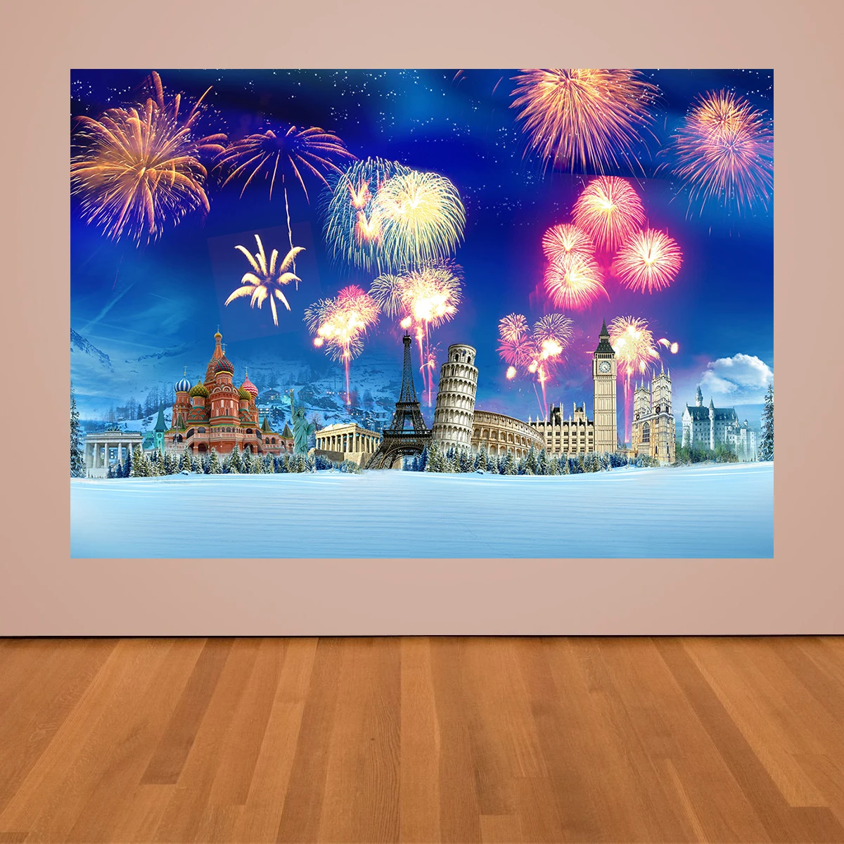 

Фон для фотосъемки с изображением знаменитой архитектуры с новым годом вечеринки фон баннер красивый фейерверк украшение плакат фото