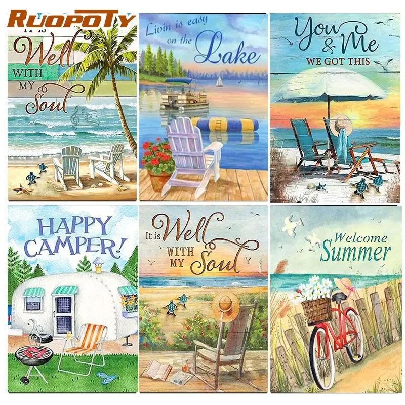 

RUOPOTY Interior Paint By Numbers Seaside Scenery Original Gift For Adults Paintings By Number Painting Numbers Wall Art