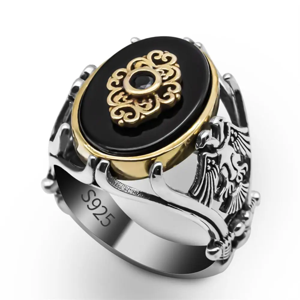 Мужской серебряный кольцо KOOYIN из натурального черного камня