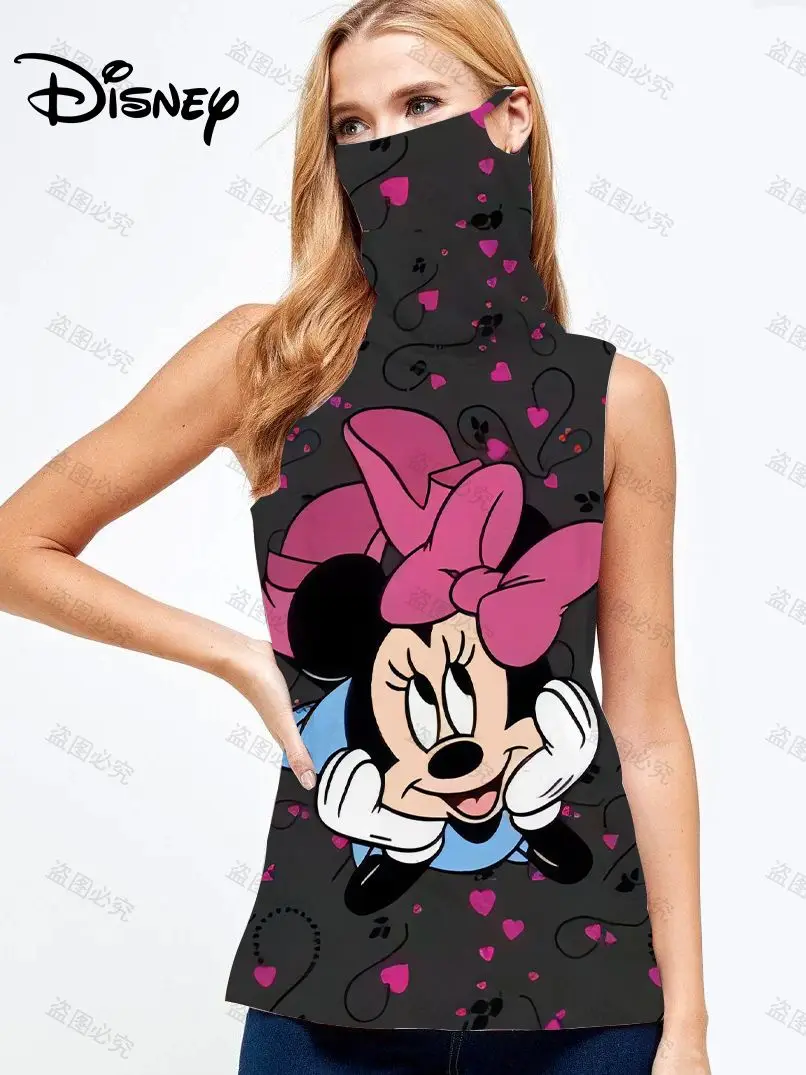 

Y2k Disney Sunscreen Minnie Mouse Summer High Neck Women's T-shirt Sexy Top With Mask Mickey Tank Tops Woman Clothing Dustproof