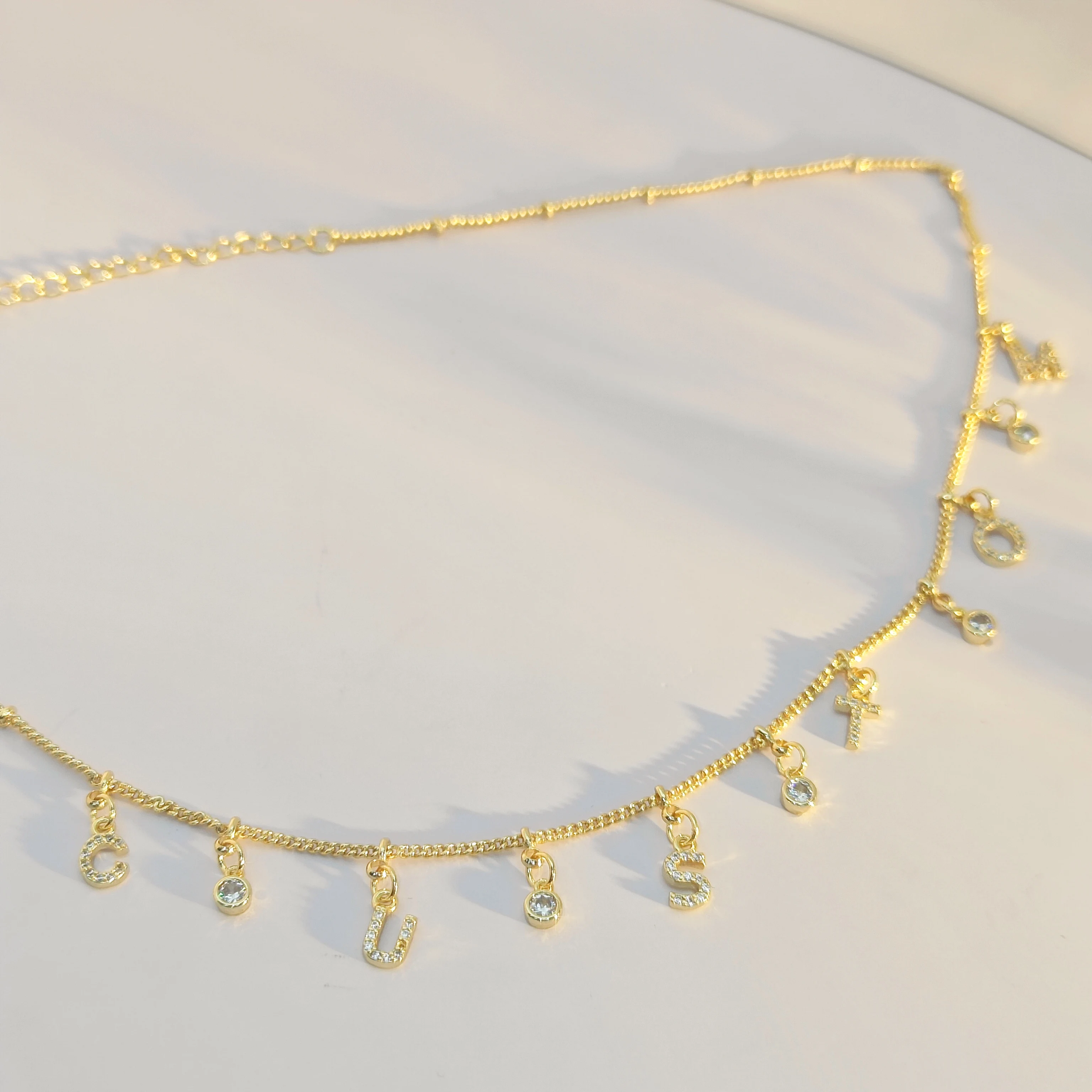 Lateefah 4mm Letters Zircon Initial Necklace Copper Beads Chains Seperate Custom Letters Necklace Women Personalized Jewelry