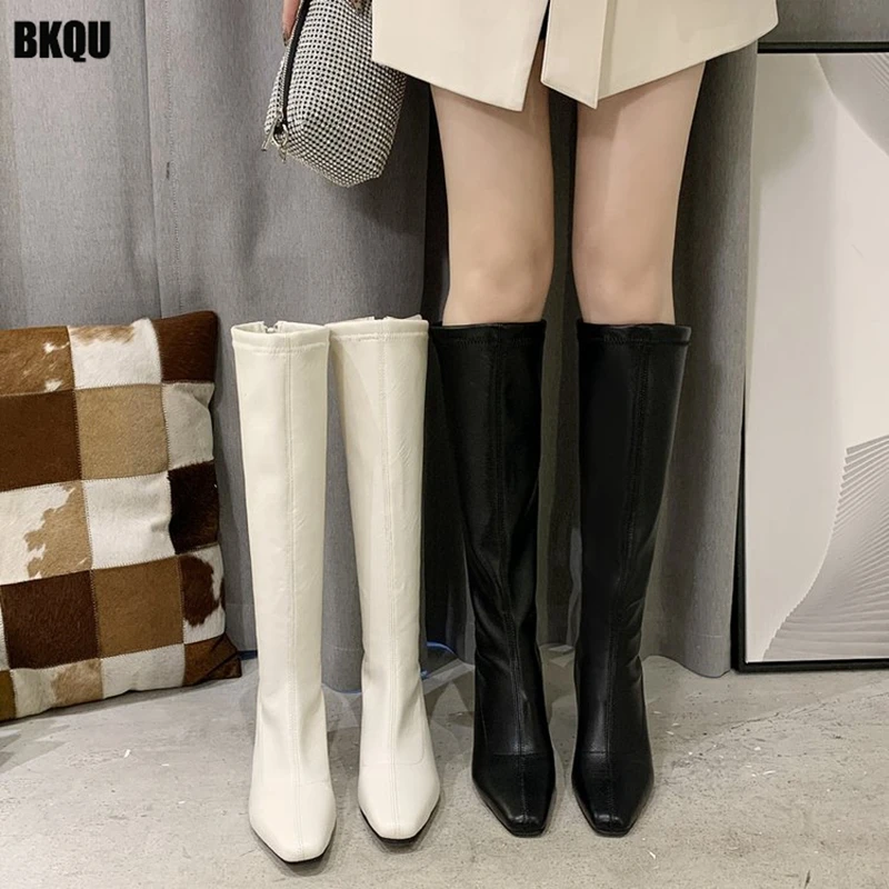 

2022 Autumn Winter Pointed Toe Women Knee High Boots Ladies Zippers Fashion Modern Thick High Heels Pumps Female Platform Shoes