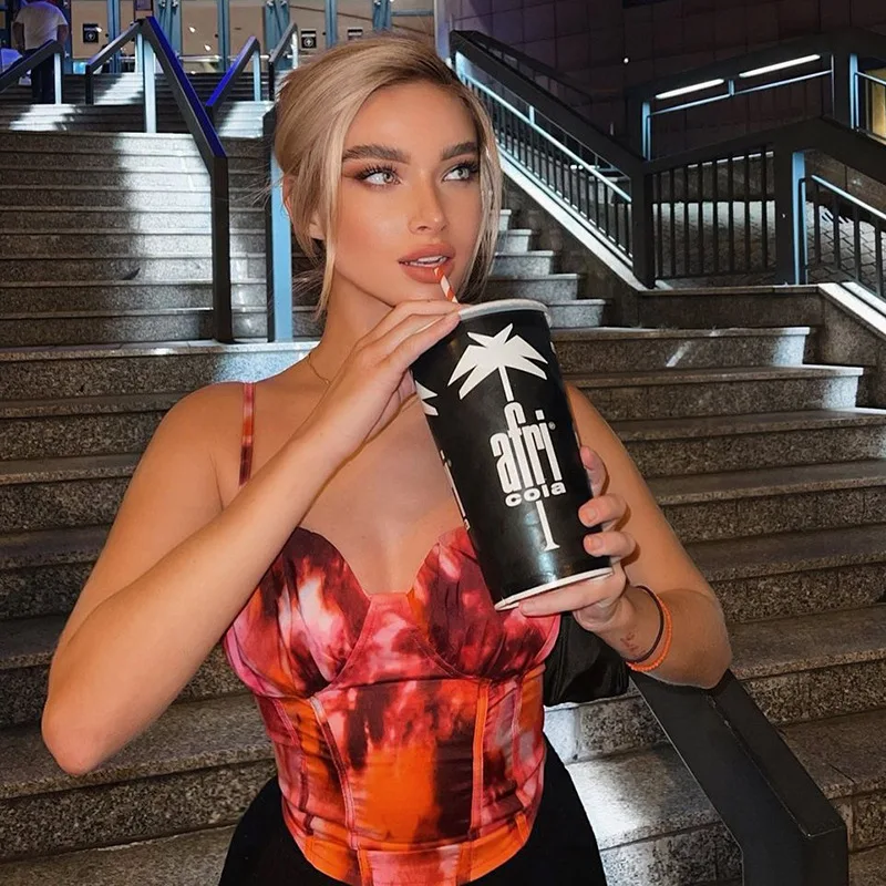 

Женский летний топ на бретельках с принтом, в европейском и американском стиле, с завязкой сзади, новинка 2023