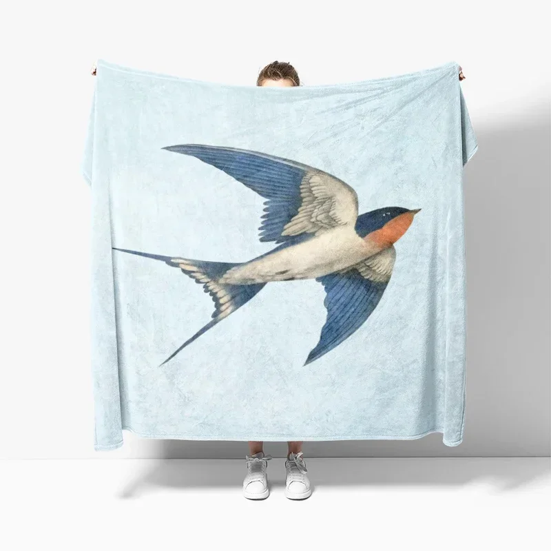 Плюшевое покрывало для дивана с принтом Мяу и птиц мягкое пушистое одеяло сна