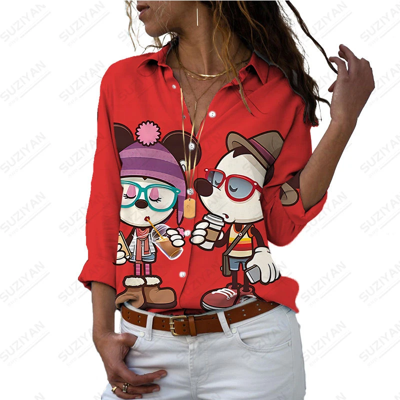 

Disney Women's Shirt Long Sleeve Polo Button Cardigan Top 3D Printed Clothing 23 New Spring Cartoon Pattern Extra Large Harajuku