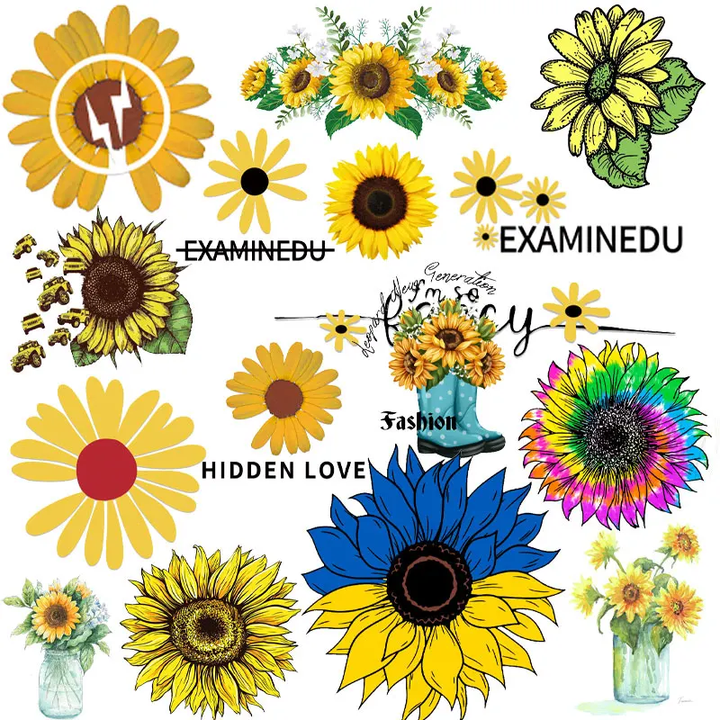 

Sunflower Watercolor Flower Art Patch Clothing Thermoadhesive Patches on Clothes Iron-on Transfers Stickers for T-shirt Applique