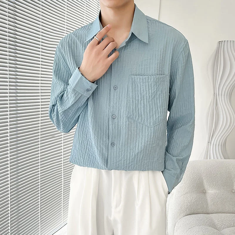 

2022 Мужские Простые повседневные хлопковые Гавайские рубашки-карго, модные трендовые рубашки с длинным рукавом, белая/синяя цветная Мужская футболка