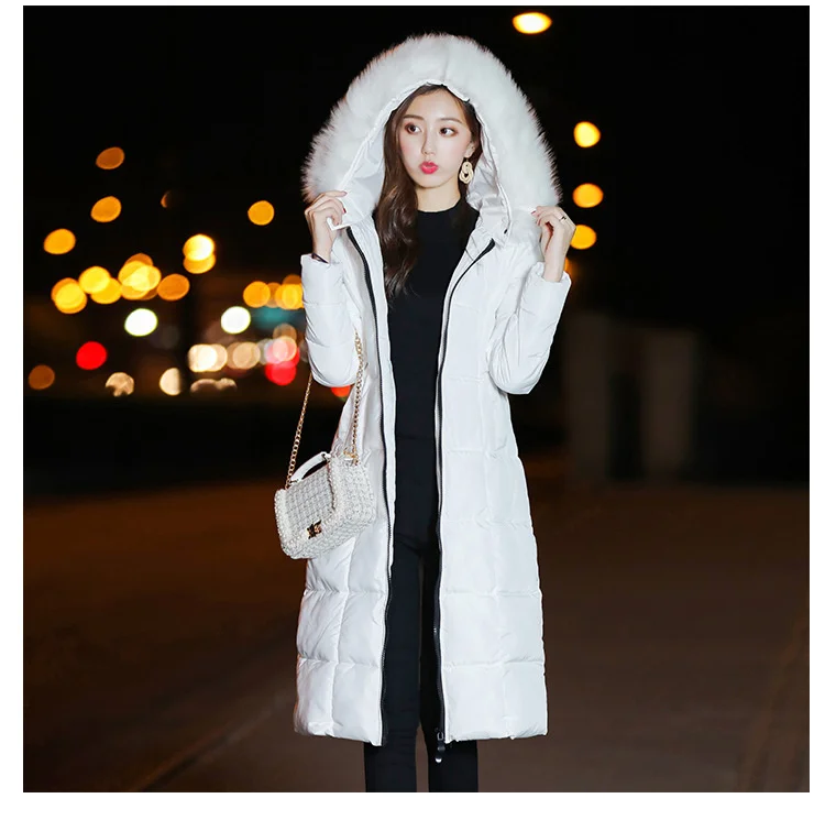 Cotton padded lengthened style 2021 autumn and winter new wool collar Korean loose