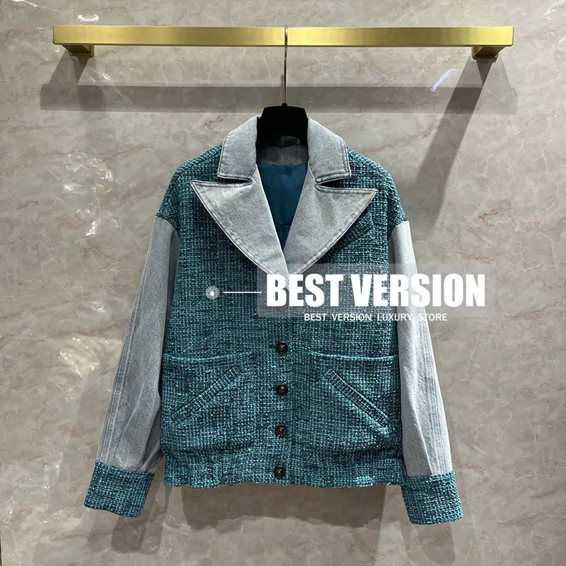 

Best Version Luxury Brand denim Jacket women Tweed Woolen Coat Letters Logoed Camellia Buttons Jackets Clothes with Silk lining