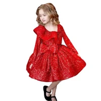 cute red sequins flower girl dress long sleeves kid cloth little princess birthday party gown girls custume