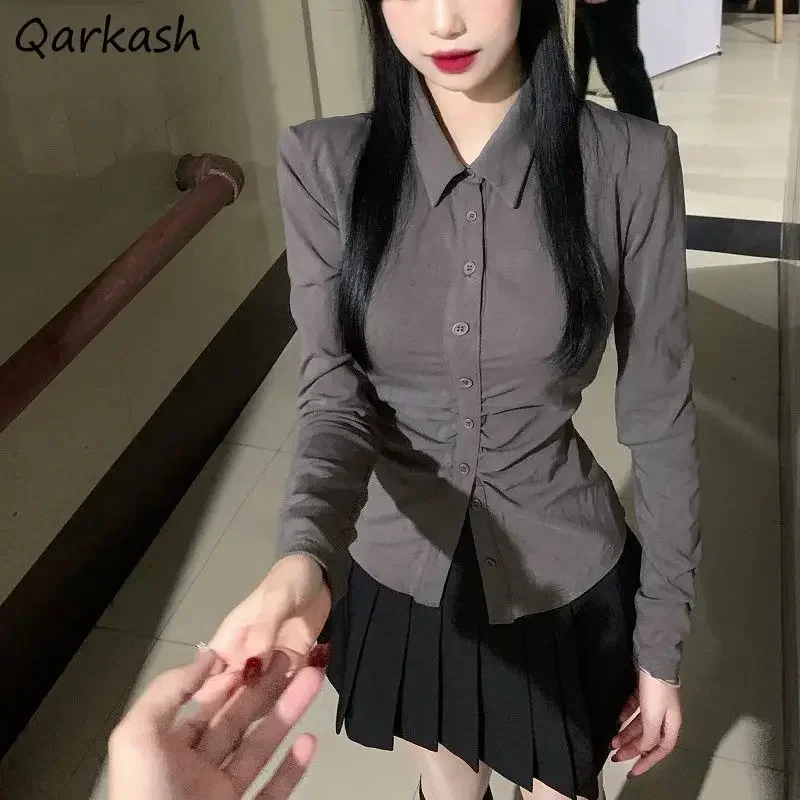 Рубашки с подтягивающей талией женские рубашки длинным рукавом тонкий отложной