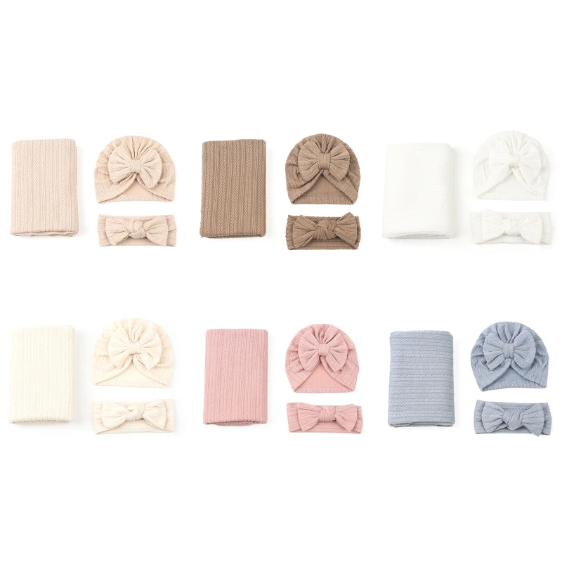 

Newborn Receiving Blanket Swaddle with Headband and Hat Set for Girls and Boys
