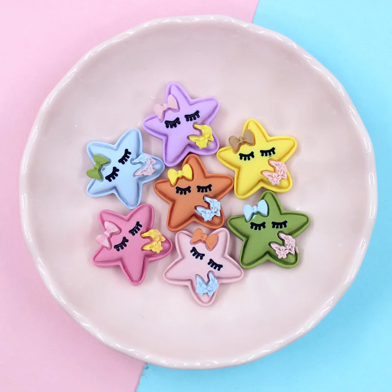

20Pcs/lot Kawaii Cartoon Star Shape Resin Cabochon Flatbacks Fit Phone Decoration DIY Hair Bows Accessories Embellishments 24mm
