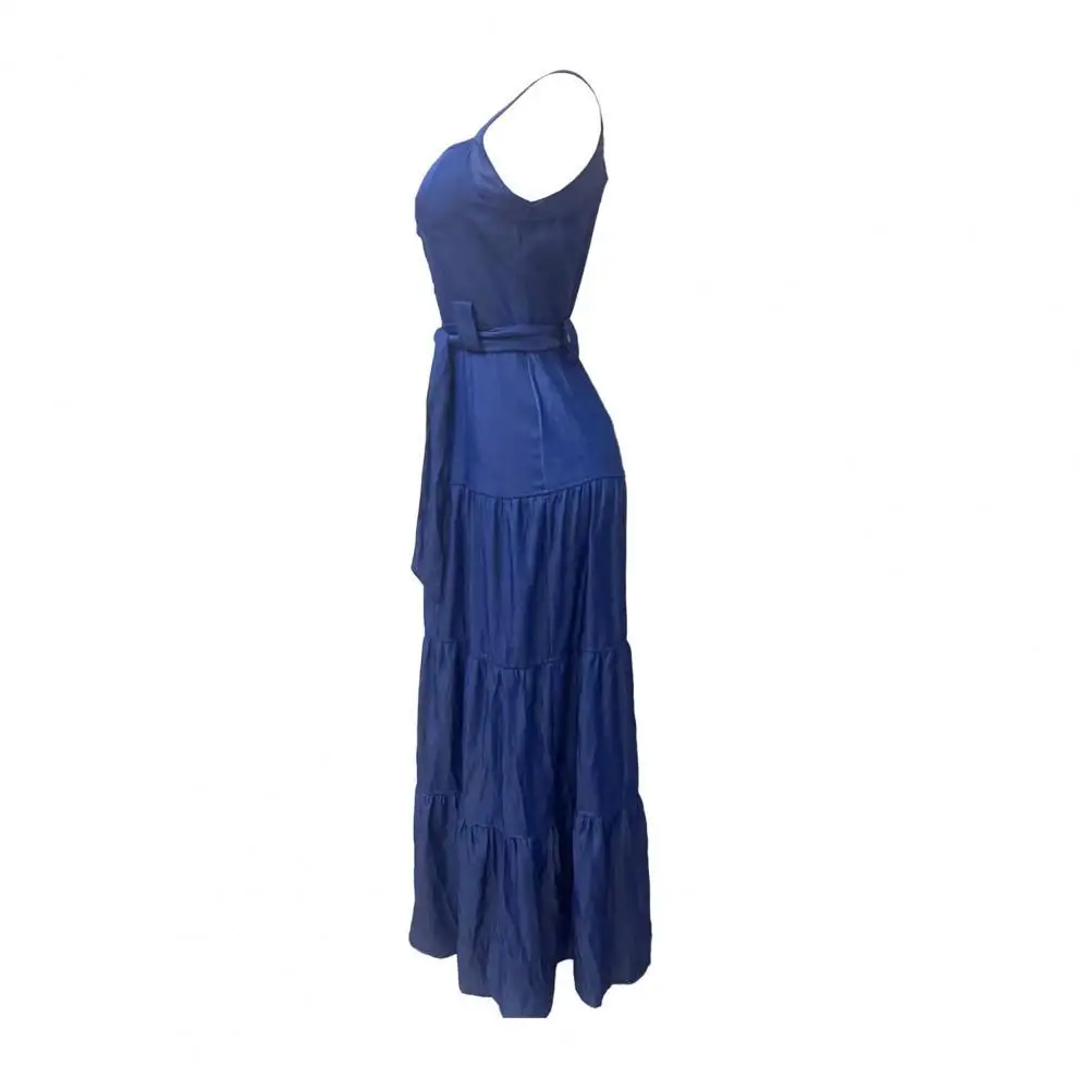 

Платье-Макси длиной до щиколотки, джинсовое платье с большим подолом, лоскутное Макси-платье