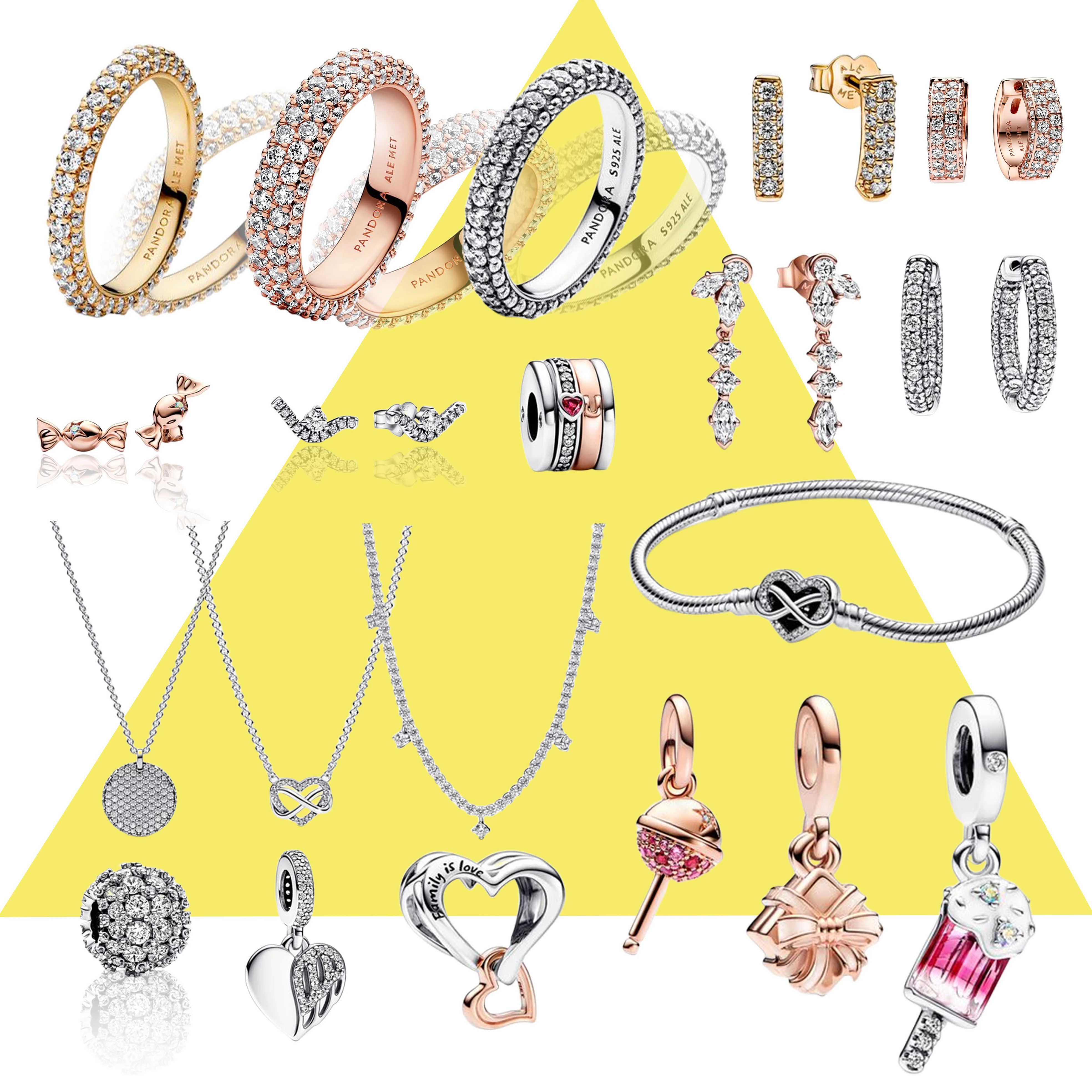 

2023 оригинальная серия со сверкающими бриллиантами с логотипом, очаровательные ювелирные изделия из стерлингового серебра 925 пробы, популярная серия браслетов Pandora, ожерелье, серьги