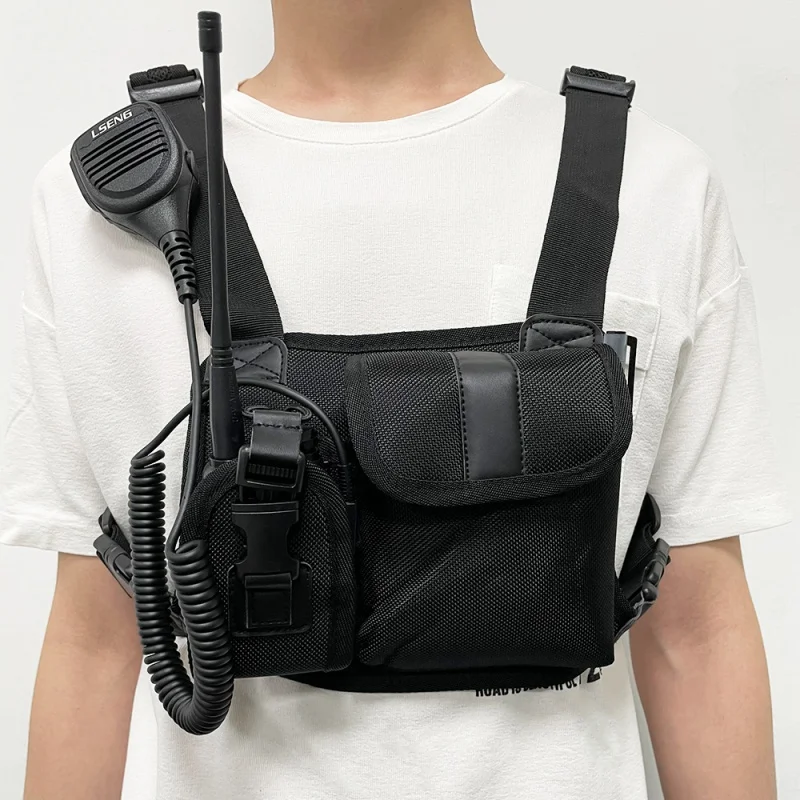 Walkie Talkie Tactical Vest Two Way Radio Holder Chest Harness Front Pack Pouch Holster Vest Rig for Baofeng UV5R Motorola