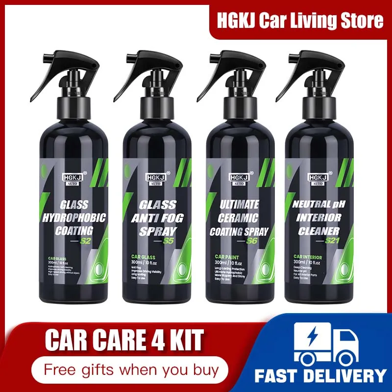 Car Care 4 Kit Hydrophobic Protection Coating Car Paint Spray Plastic Leather Interior Cleaner Anti Fog Rainproof for Auto