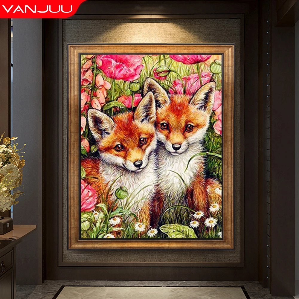 

Diamond Mosaic 5D Baby Fox Diamond Painting Embroidery Jungle Animal Rhinestone Picture Diy Handcraft Home Decor Gift