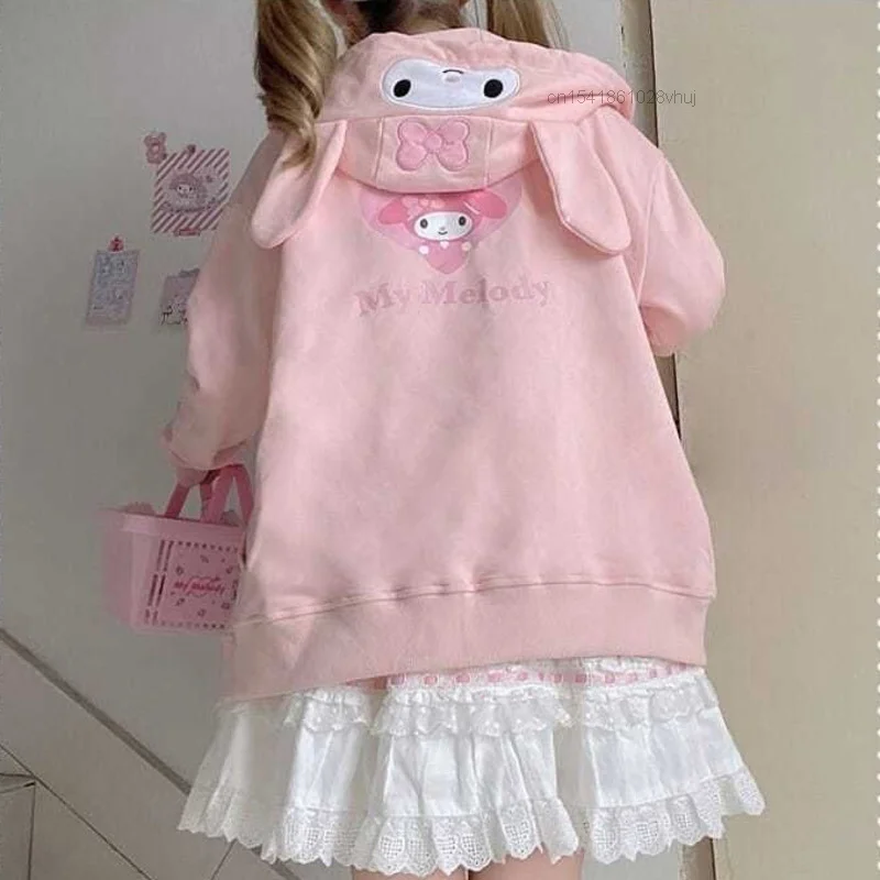 

Толстовка Sanrio Kuromi My Melody Y2k Kawaii Cinnamoroll аниме толстовка на молнии Женский хлопковый мультяшный кардиган Свитшот пальто для пары