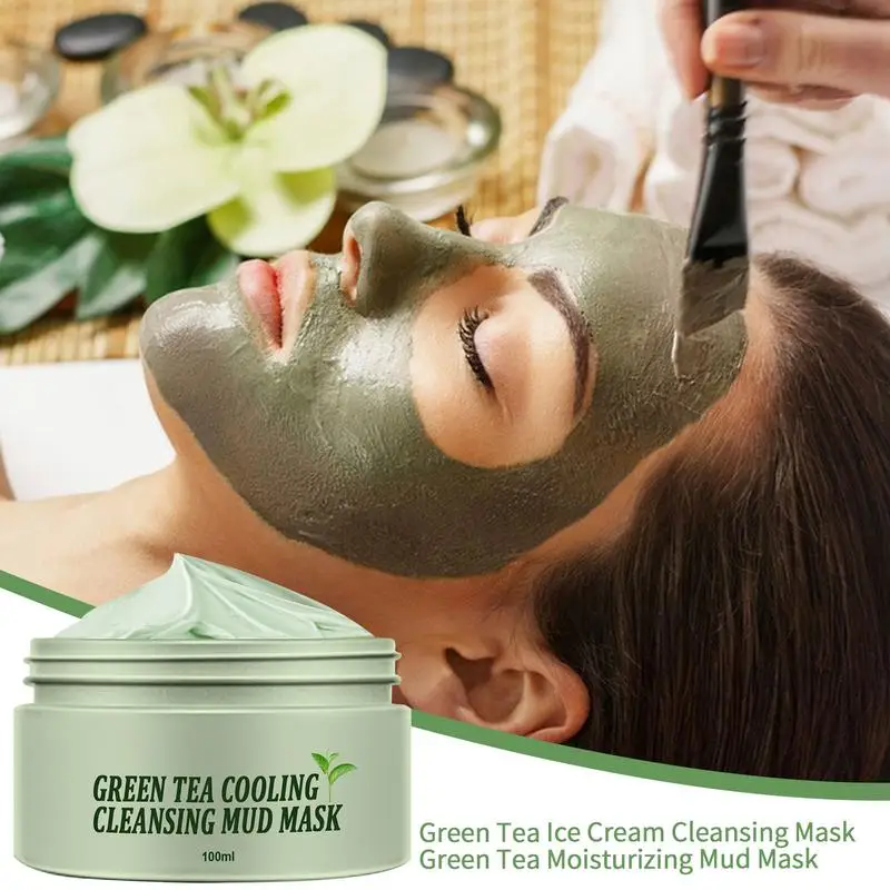 

Green Tea Facial Cleansing Mud Mask 100ml Blackhead Remover Skin Purify Hydrate Nourish Pore Minimize Anti Age Facial Clay Mask