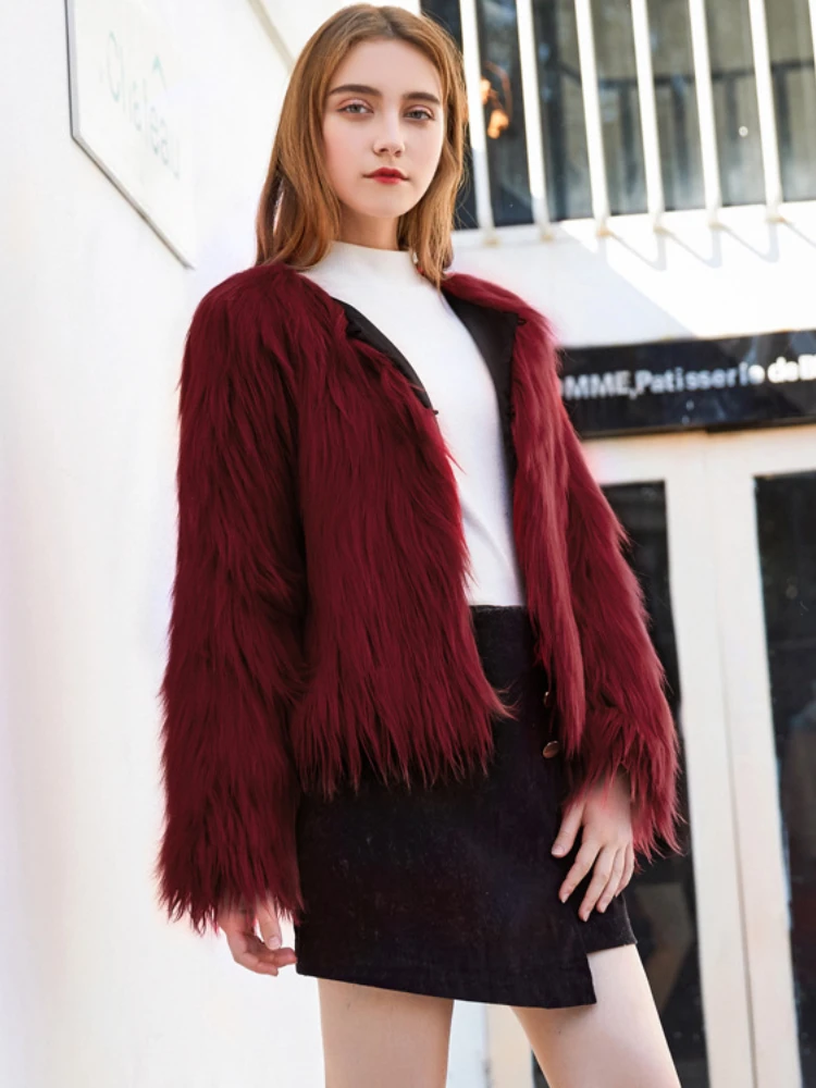 Winter Casual Pink Fluffy Faux Fur Coats Women 2022 Fashion Long Sleeve Short Overcoat Fur Coat Ladies Slim Jacket  Outwear