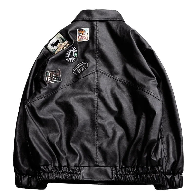 

Autumn Leather Jacket Men Fleece Motorcycle PU Leahter Jackets Male Turndown Collar Casual Windbreaker Ropa De Hombre Coat 3XL