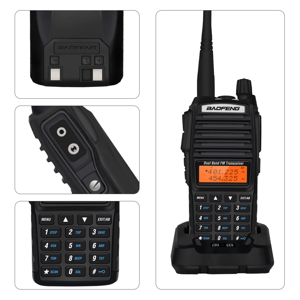 2pcslot baofeng original walkie talkie uv 82 dual ptt radios handheld two way ham cb radio uv 82 and free gift na 771 antenna free global shipping