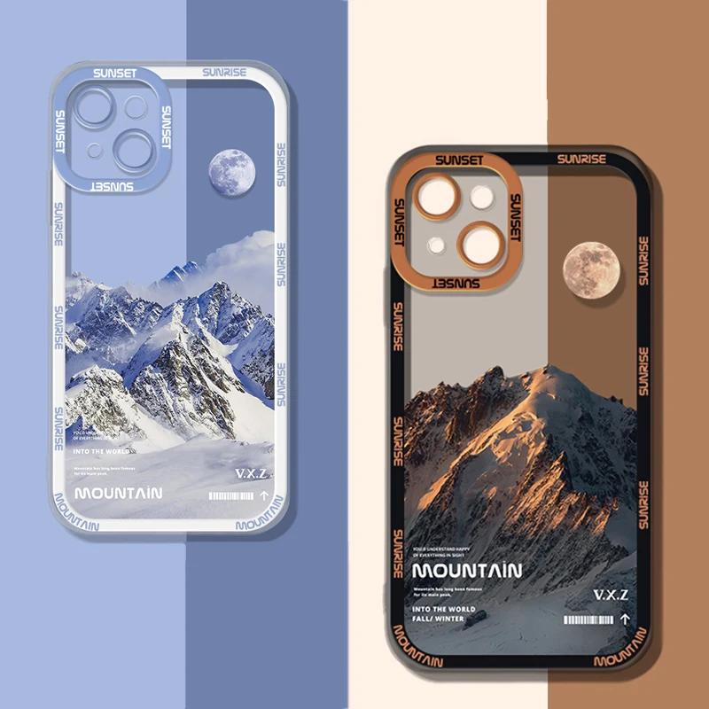 

INS Sunset Moon Snow Mountain Phone Case for IPhone 14 13 12 11 Pro Max XS Max XR X 11 Camera Protection Soft Cover for IPhone