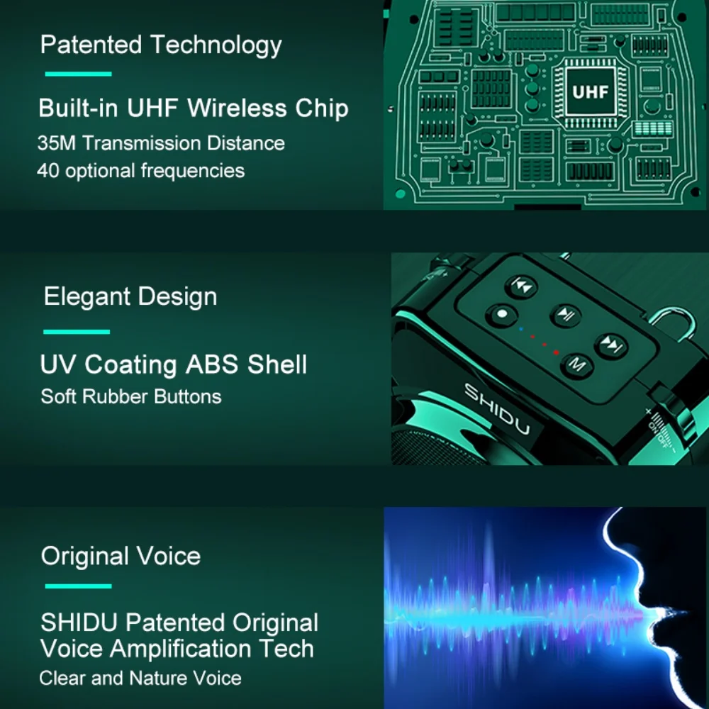 SHIDU S93 20 Вт портативный беспроводной усилитель голоса для учителя с UHF микрофоном