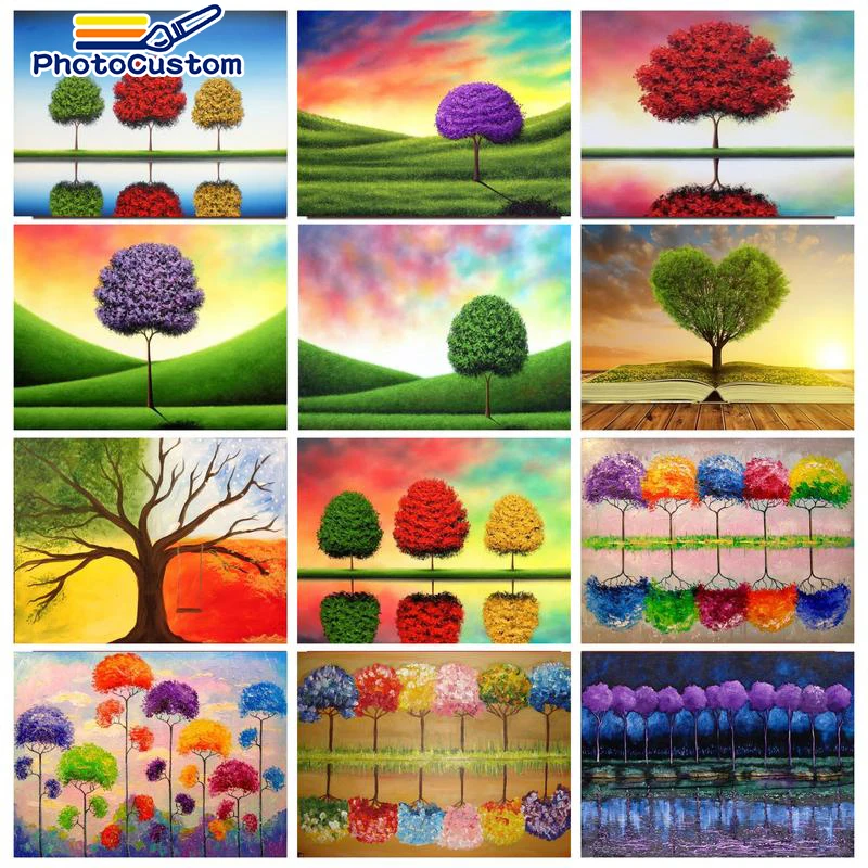 

PhotoCustom Oil Painting By Numbers Color Tree DIY Paint By Numbers On Canvas Home Decor Frameless Digital Painting Gift Diy Cra