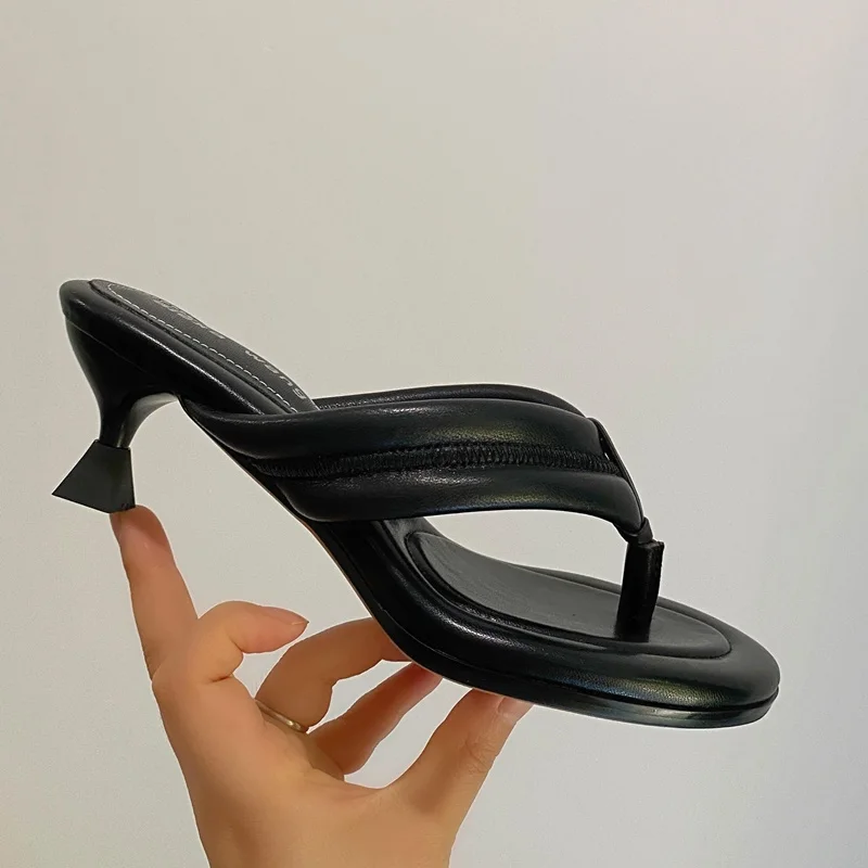 

women's summer sandals open toe classic T-strap flip-flops designer genuine leather mid heel slippers women casual beach sandals