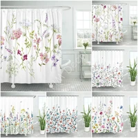 shower curtain watercolor floral pattern delicate flower wildflowers pink tansy pansies white queen annes lace retro waterproof