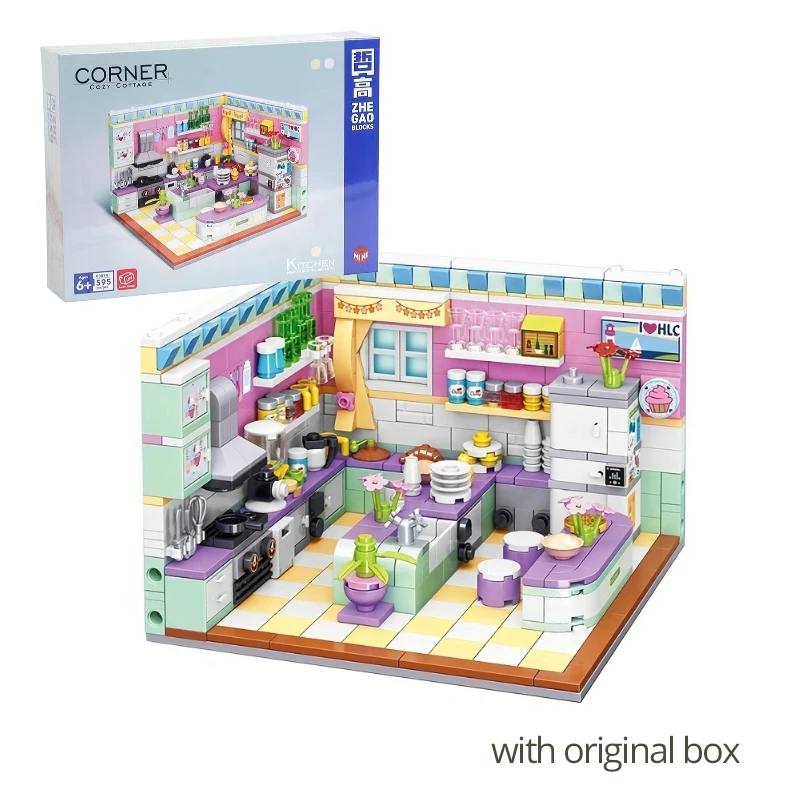 

City Building Blocks Sets Kits with Box Friends House Bedroom Kitchen Model 3 IN 1 Deform Brinquedos Small Bricks Toys for Girls