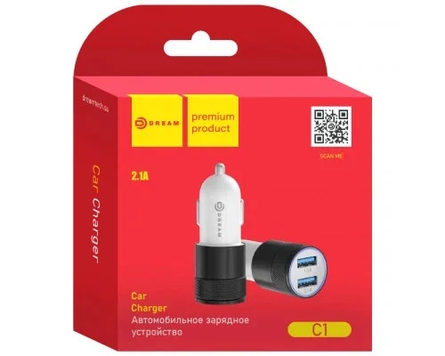 Зарядное устройство автомобильная зарядка С1 2USB черно-белый DREAM | Мобильные